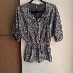 Vintage silver metallic gather waist dolman sleeve top size Small